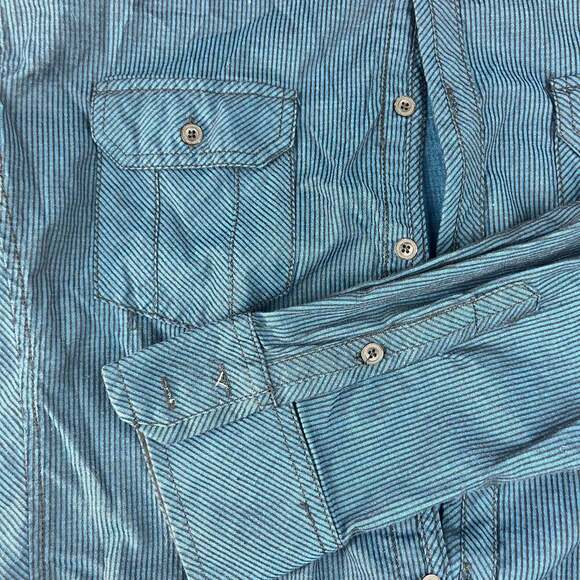 Buckle Black Men's XL Blue Striped Long Sleeve Button-Up Shirt Y2K Rock - Picture 3 of 11